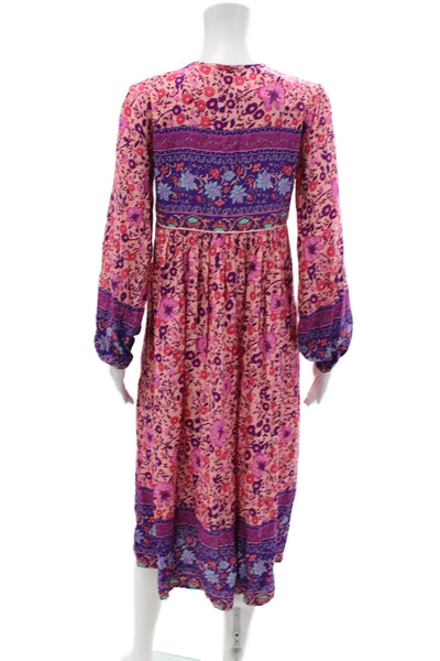R. Vivimos Womesn Floral Print Long Sleeve Mid-Calf Dress Pink Size XS
