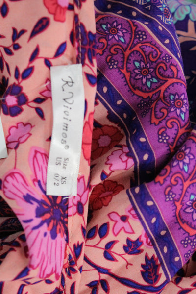 R. Vivimos Womesn Floral Print Long Sleeve Mid-Calf Dress Pink Size XS