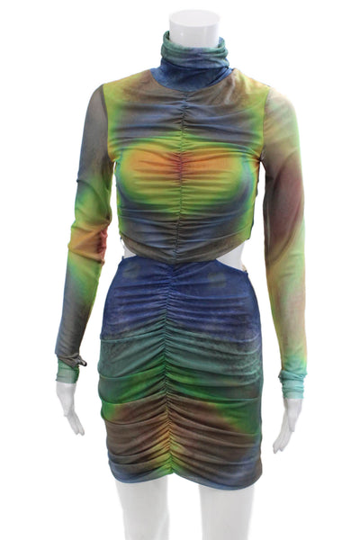 AFRM Womens Ruched Cut Out High Neck Bodycon Dress Multicolor Size XS