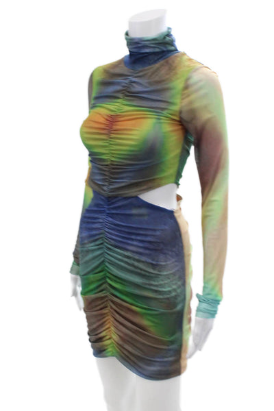AFRM Womens Ruched Cut Out High Neck Bodycon Dress Multicolor Size XS
