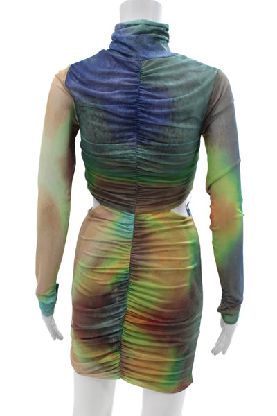 AFRM Womens Ruched Cut Out High Neck Bodycon Dress Multicolor Size XS