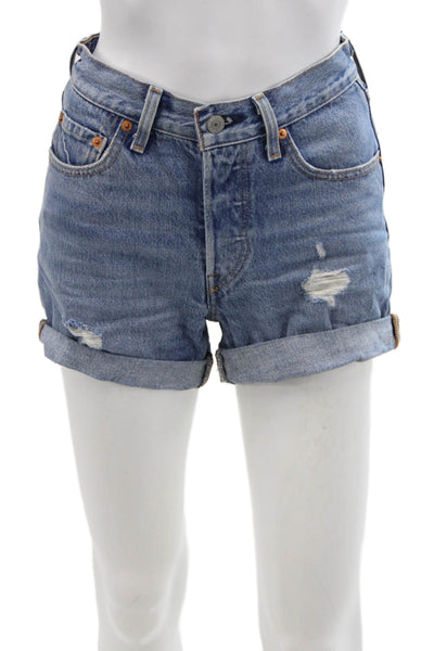 Levis Womens Cotton Distressed Medium Wash Denim Shorts Blue Size 24