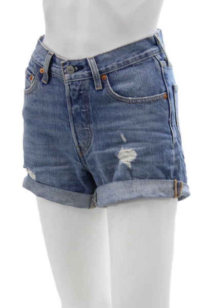 Levis Womens Cotton Distressed Medium Wash Denim Shorts Blue Size 24
