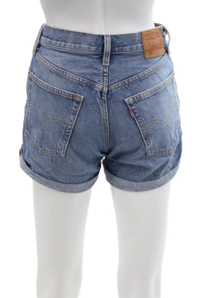 Levis Womens Cotton Distressed Medium Wash Denim Shorts Blue Size 24