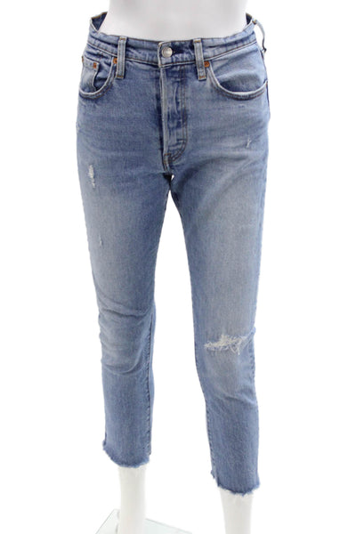 Levis Womens Cotton Distressed Medium Wash Jeans Blue Size 25