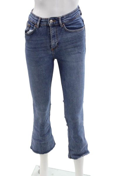 Zara Womens Denim Mid-Rise Flared Jeans Blue Size 2