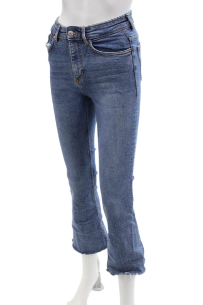 Zara Womens Denim Mid-Rise Flared Jeans Blue Size 2