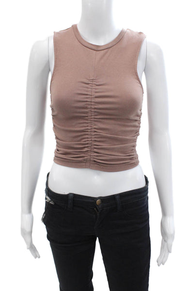 Zara Womens Cotton Solid Ruched Pullover Tank Top Brown Size S