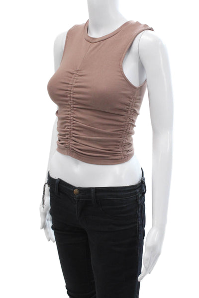 Zara Womens Cotton Solid Ruched Pullover Tank Top Brown Size S