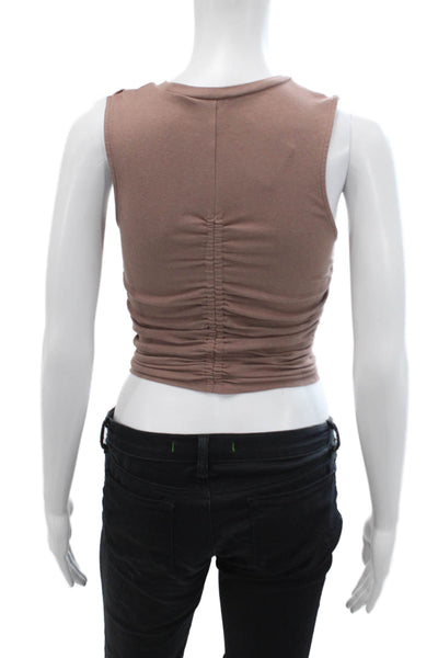 Zara Womens Cotton Solid Ruched Pullover Tank Top Brown Size S
