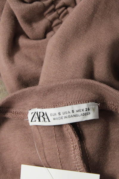 Zara Womens Cotton Solid Ruched Pullover Tank Top Brown Size S