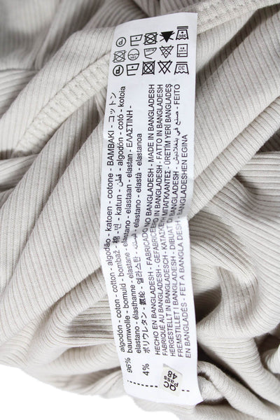 Zara Womens Cotton Ruffle Detail Pullover Long Sleeve Top Beige Size S