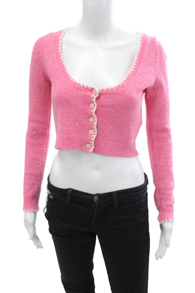 Zara Womens Cotton Scoop Neck Button Up Knit Top Pink Size S