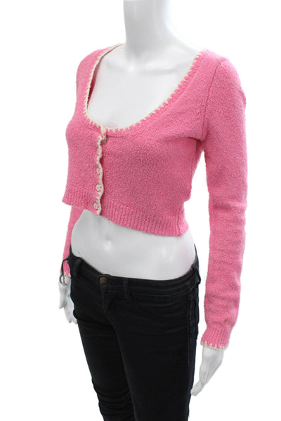Zara Womens Cotton Scoop Neck Button Up Knit Top Pink Size S