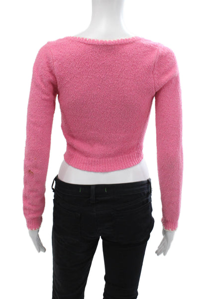 Zara Womens Cotton Scoop Neck Button Up Knit Top Pink Size S