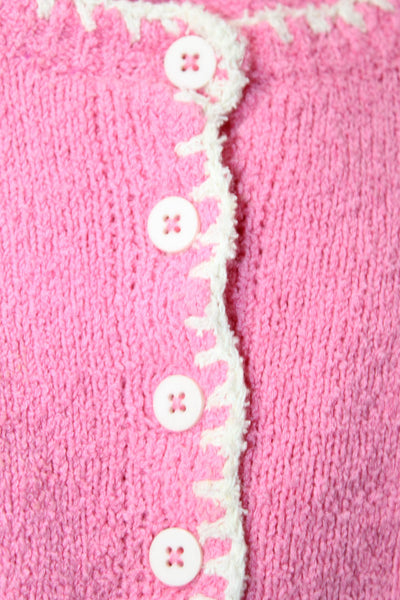 Zara Womens Cotton Scoop Neck Button Up Knit Top Pink Size S