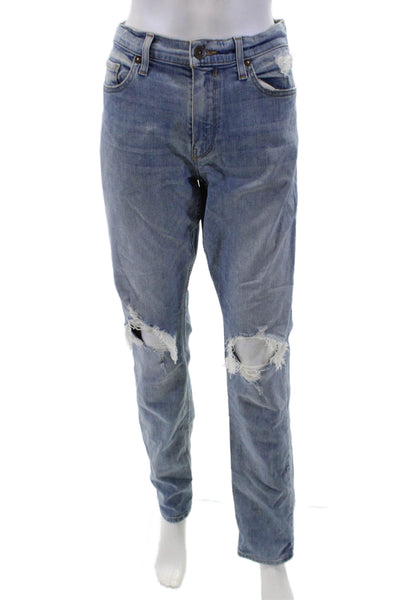 Paige Womens Cotton Zip Button Distressed Jeans Blue Size EUR 34