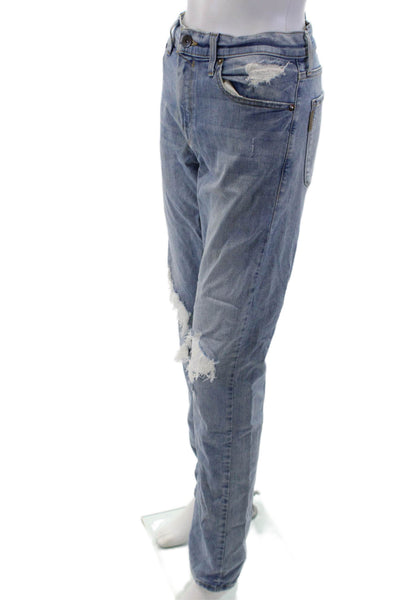 Paige Womens Cotton Zip Button Distressed Jeans Blue Size EUR 34