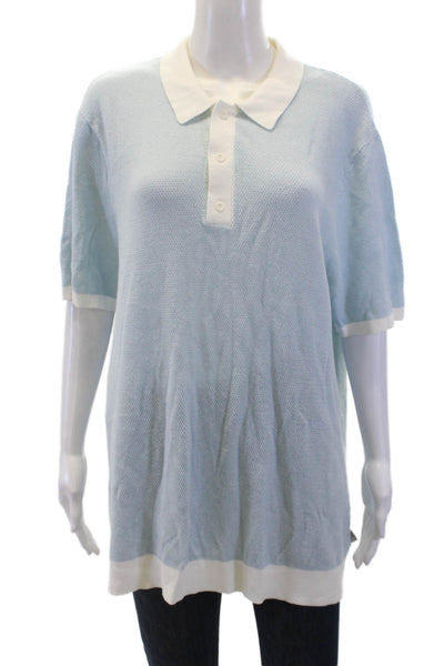 ONIA Womens Textured V-neck Short Sleeve Knit Top Blue Size XL