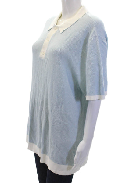 ONIA Womens Textured V-neck Short Sleeve Knit Top Blue Size XL