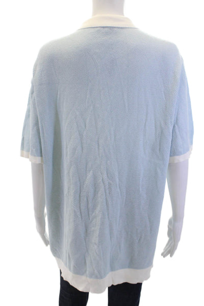 ONIA Womens Textured V-neck Short Sleeve Knit Top Blue Size XL