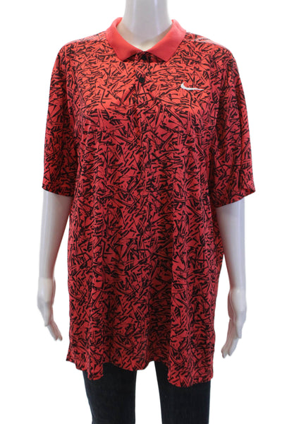 Nike Womens Textured V-neck Short Sleeve Colorblock Polo Top Red Size XL