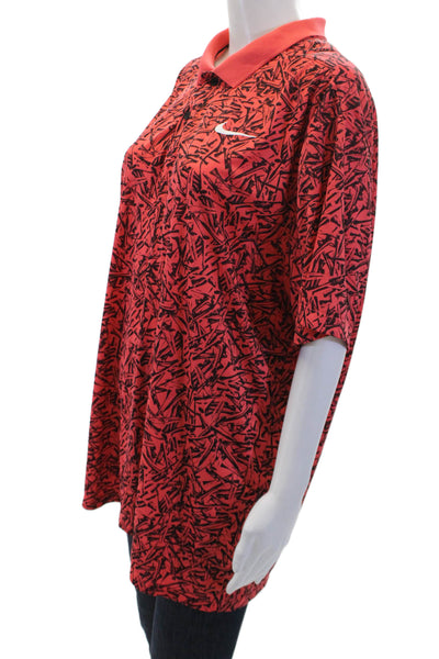 Nike Womens Textured V-neck Short Sleeve Colorblock Polo Top Red Size XL