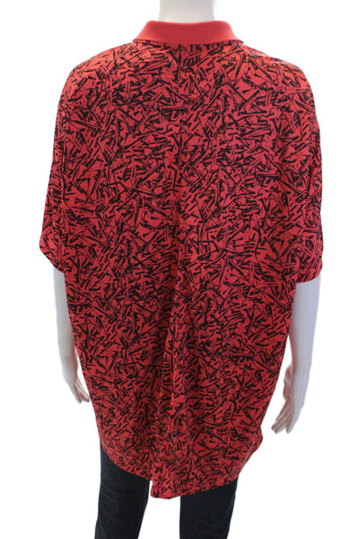 Nike Womens Textured V-neck Short Sleeve Colorblock Polo Top Red Size XL