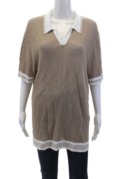 ONIA Womens Textured V-neck Short Sleeve Casual Top Nude Size L