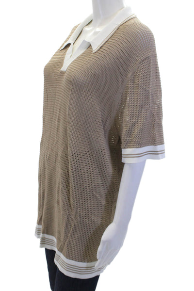 ONIA Womens Textured V-neck Short Sleeve Casual Top Nude Size L