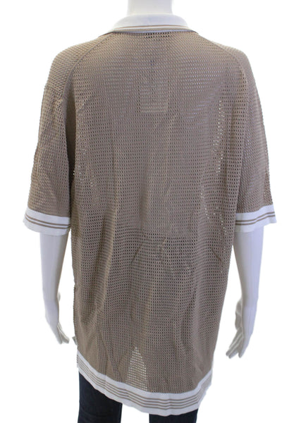 ONIA Womens Textured V-neck Short Sleeve Casual Top Nude Size L