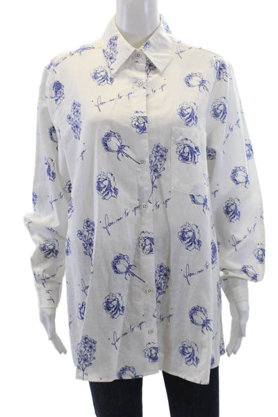 Weworewhat Womens Floral Print Collared Long Sleeve Button Up Shirt White Size S