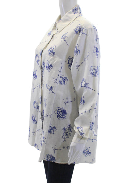 Weworewhat Womens Floral Print Collared Long Sleeve Button Up Shirt White Size S