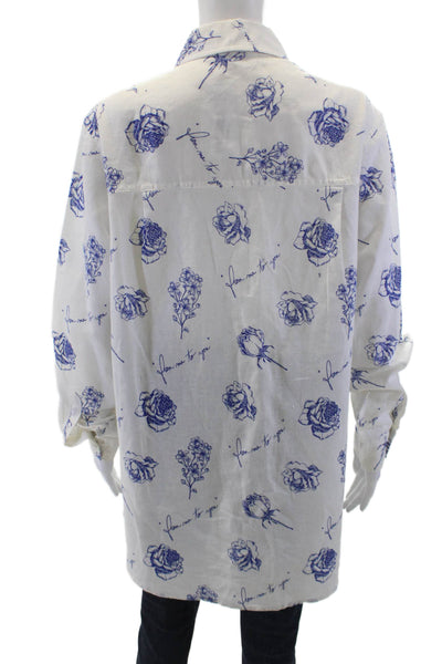 Weworewhat Womens Floral Print Collared Long Sleeve Button Up Shirt White Size S
