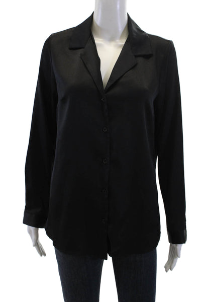 Asos Womens Textured Collared Long Sleeve Button Down Shirt Black Size 4