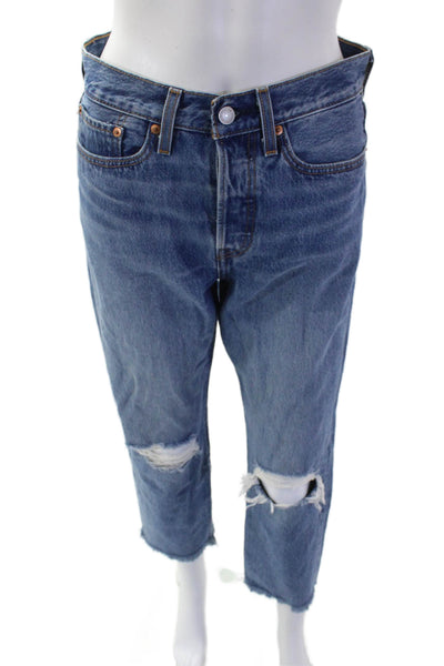 Levis Womens Distressed Straight Jeans Blue Size 27