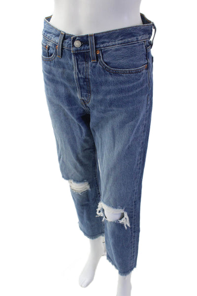 Levis Womens Distressed Straight Jeans Blue Size 27