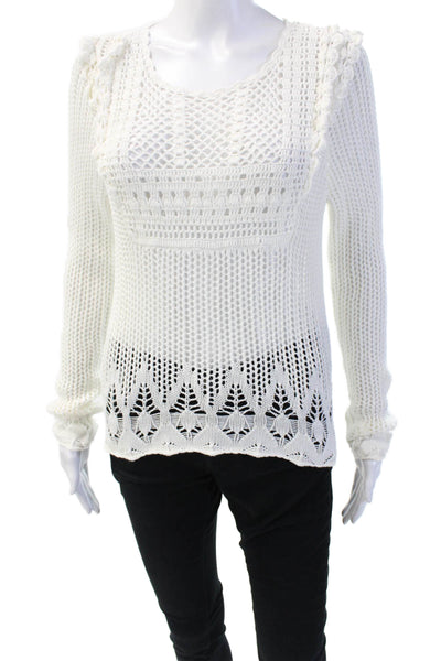Cotton By Autumn Cashmere Womens Cotton Open Knit Sweater Top White Size XS