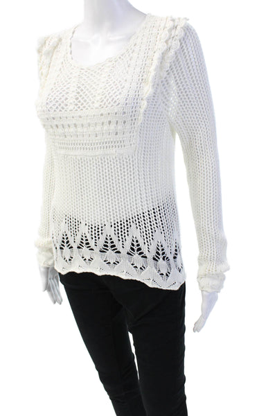 Cotton By Autumn Cashmere Womens Cotton Open Knit Sweater Top White Size XS
