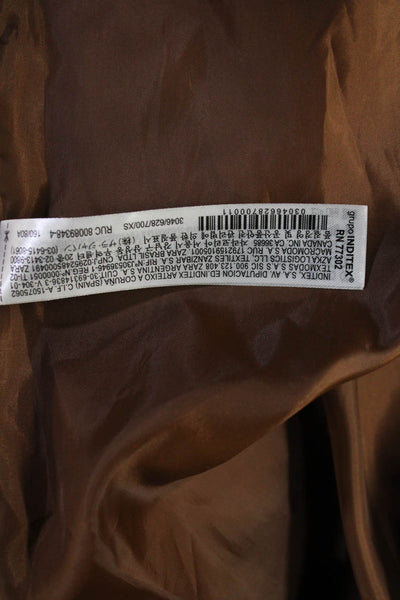 Zara Womens Vegan Leather Collared Zip Up Jacket Brown Size XS
