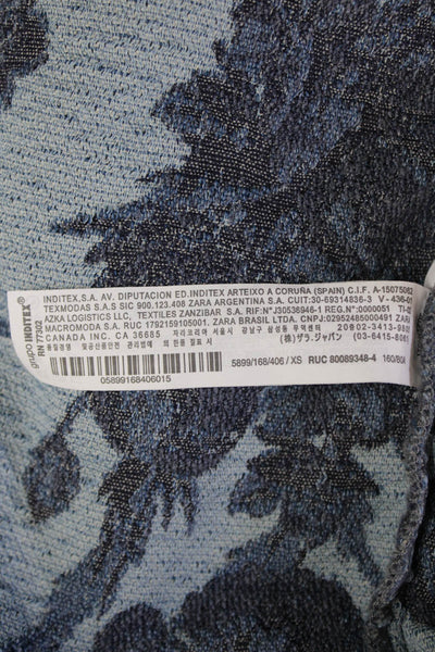 Zara Womens Floral Print Collared Button Up Denim Jacket Blue Size XS