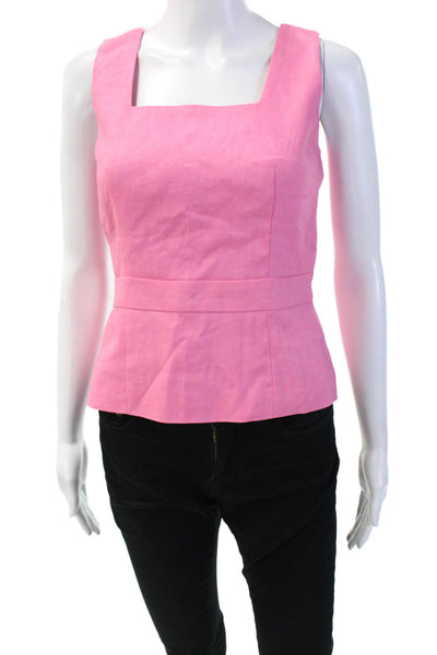 Ann Taylor Womens Linen Square Neck Sleeveless Blouse Top Hot Pink Size 00P