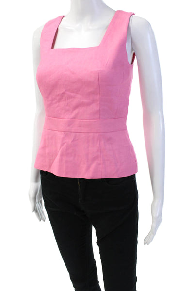 Ann Taylor Womens Linen Square Neck Sleeveless Blouse Top Hot Pink Size 00P
