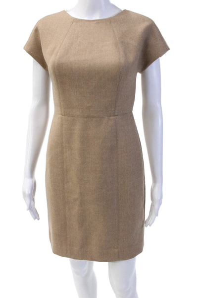 J Crew Womens Wool Round Neck Sleeveless Pencil Mini Dress Brown Size 0P