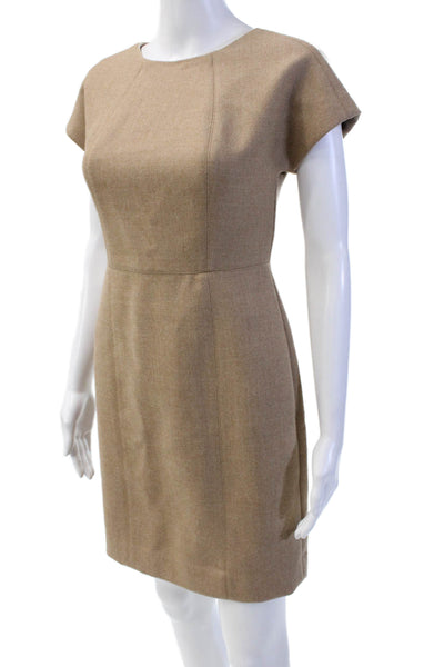 J Crew Womens Wool Round Neck Sleeveless Pencil Mini Dress Brown Size 0P