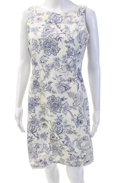 Ann Taylor Womens Floral Print Square Neck Sleeveless Pencil Dress White Size M