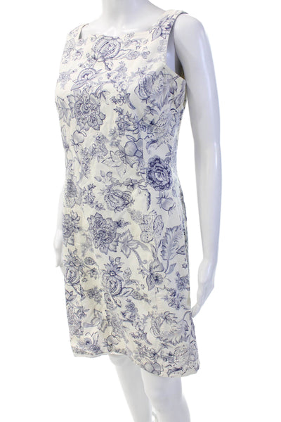 Ann Taylor Womens Floral Print Square Neck Sleeveless Pencil Dress White Size M