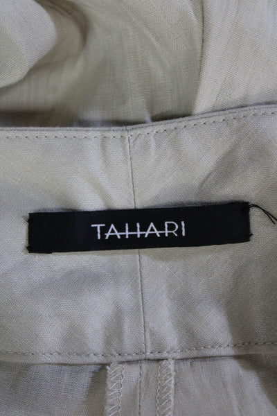 Tahari Womens Linen Blend Wide Legged Zip Fly Trouser Pants Beige Size 30W