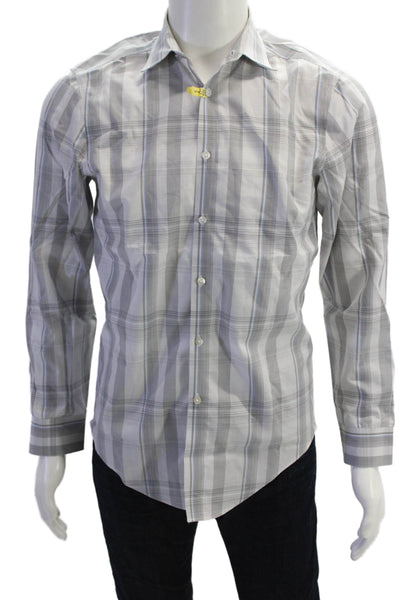 Calvin Klein Men's Long Sleeves Button Down Gray Plaid Shirt Size14.5