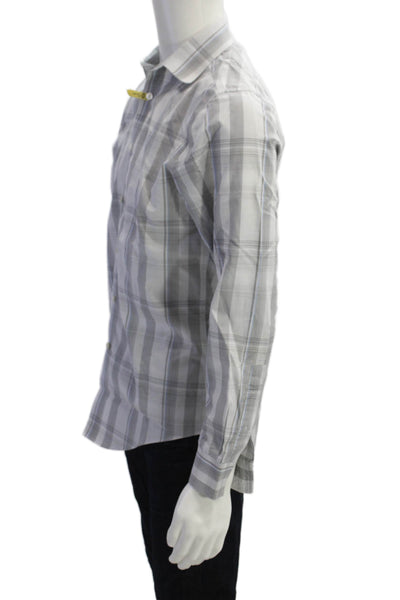 Calvin Klein Men's Long Sleeves Button Down Gray Plaid Shirt Size14.5